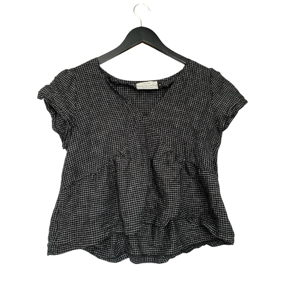 Allison Wonderland Lagenlook Canadian Black & White Checkered Linen Cotton Top